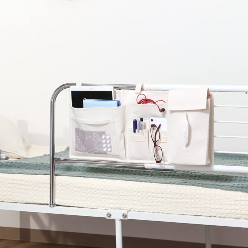 Fuji Boeki Bedside Pocket, Bedside Storage, 55cm Wide x 25cm Long, White, Hanging Storage, Tissue Box, Small Organizer, 6 Pockets, 29270
