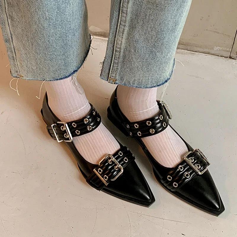 Fashion Women Mary Janes Shoes Flats Shallow Pointed Toe Summer Shoes Designer Brand Sandals 2024 Lolita Dress Walking Chaussures Femme