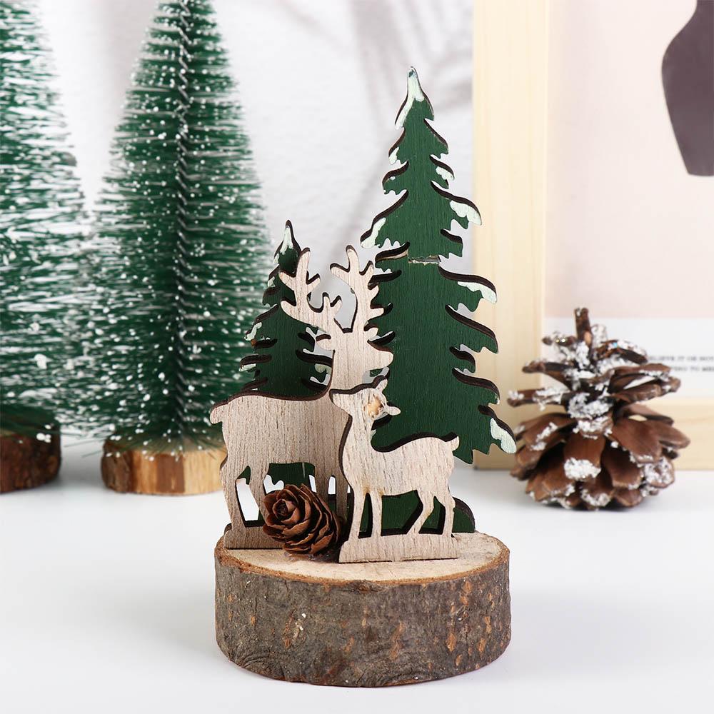 Cute Christmas Wooden Accessories Cartoon Xmas Tree Accessories Christmas Desktop Ornaments  Table