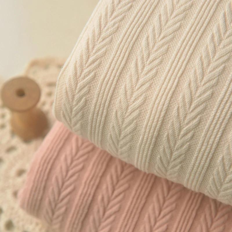 80x50cm/160x200cm Elastic Pink Leaf Jacquard Knitted Polyester Cotton Fabric For Women's Dresses Sweaters Handmade DIY Fabric