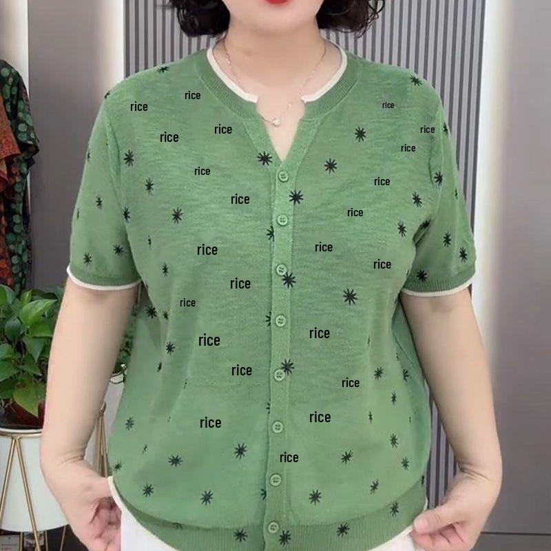 European Spring/Summer 2026 New Knit Floral Short Sleeve Single-Breasted Women's Loose Cardigan Top