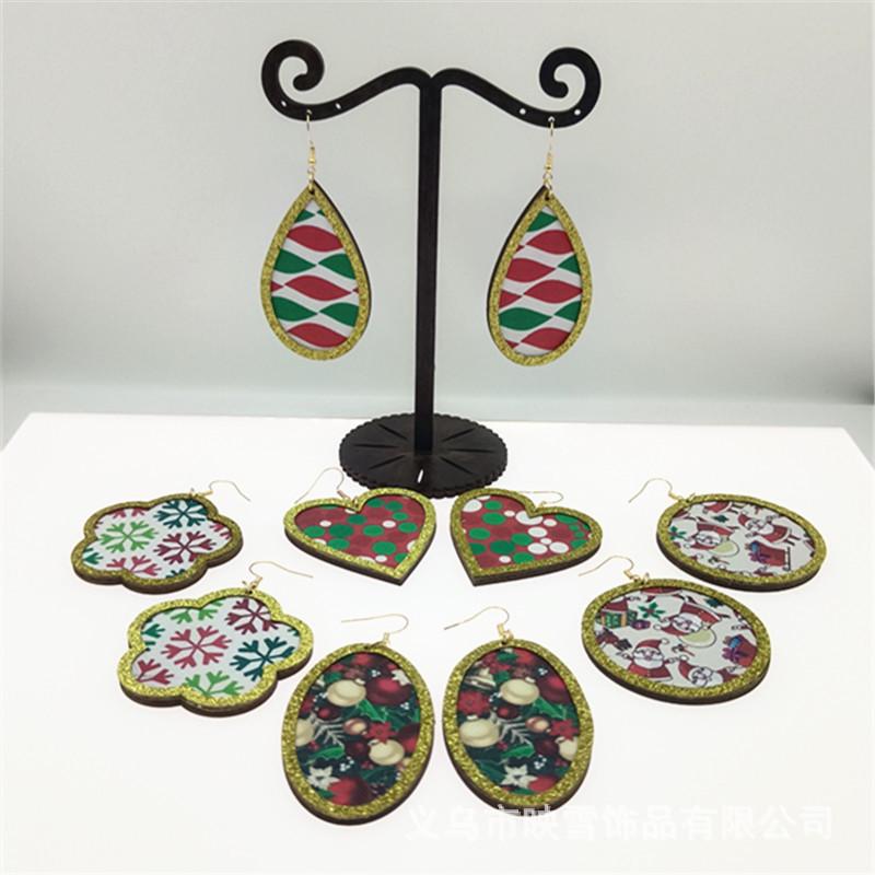 Creative Geometric Christmas and New Year Glue Leather Earrings