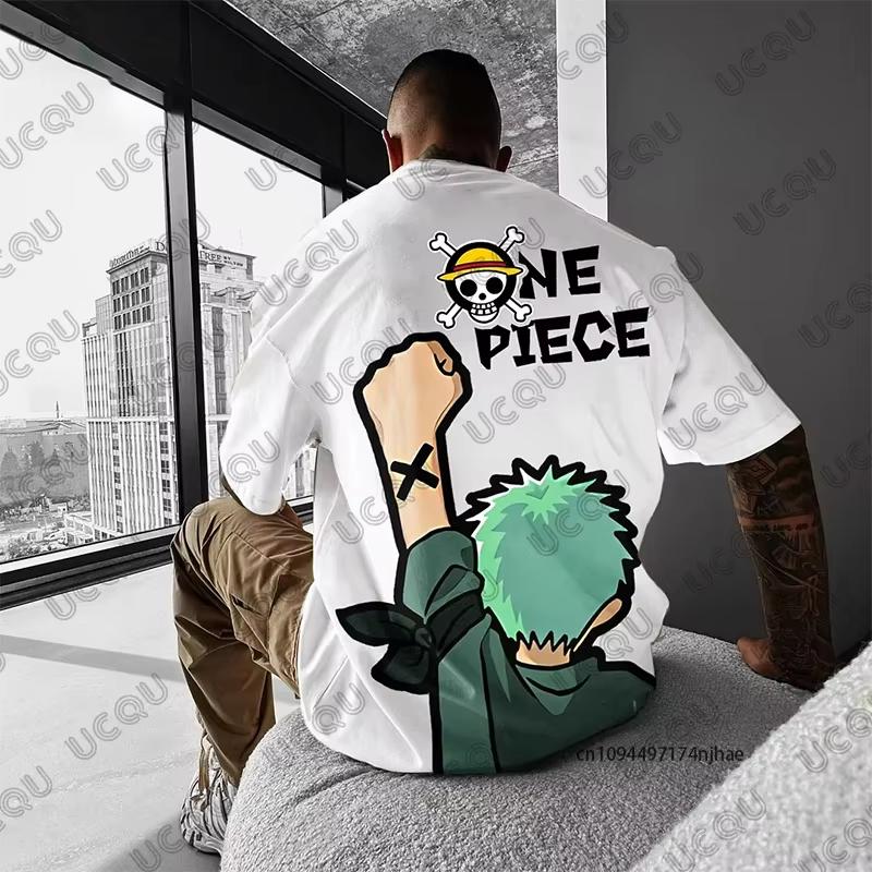One Piece Luffy Zoro Anime Graphic Print Men's Cotton T-shirt Summer Short Sleeve Tees Clothes Casual Oversized Tops