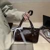 Yogodlns New Fashionable Oil Wax Leather Cylinder Handbag Women's Commuter Crossbody Bag Pure Color Crossbody Bag Retro Style