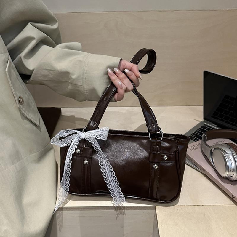 Yogodlns New Fashionable Oil Wax Leather Cylinder Handbag Women's Commuter Crossbody Bag Pure Color Crossbody Bag Retro Style