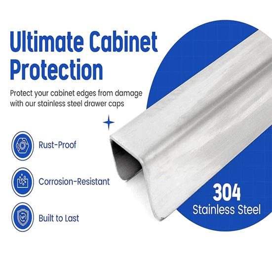 2Pcs Stainless Steel Drawer Cap Slip-in Design Secure Fit Cabinet Doors Drawers Cover Kitchen Cabinet Protector Strips