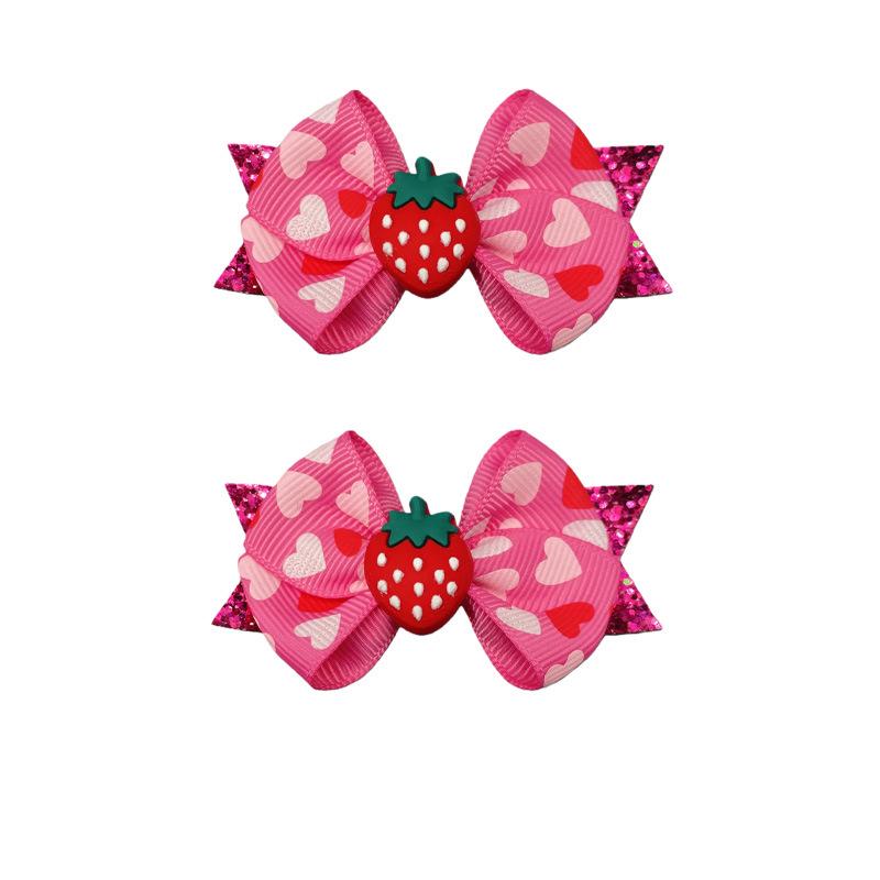 Valentine s Day Heart & Strawberry Bow Hair Clip