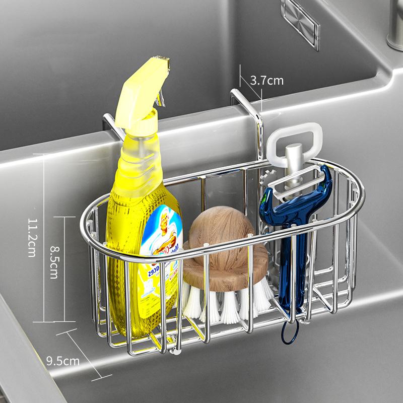 

Подвесная корзина для хранения раковины, стойка для хранения чистящих средств, многофункциональная стойка для слива из нержавеющей стали для губки, моющего средства, вешалка для тряпок A серебряный