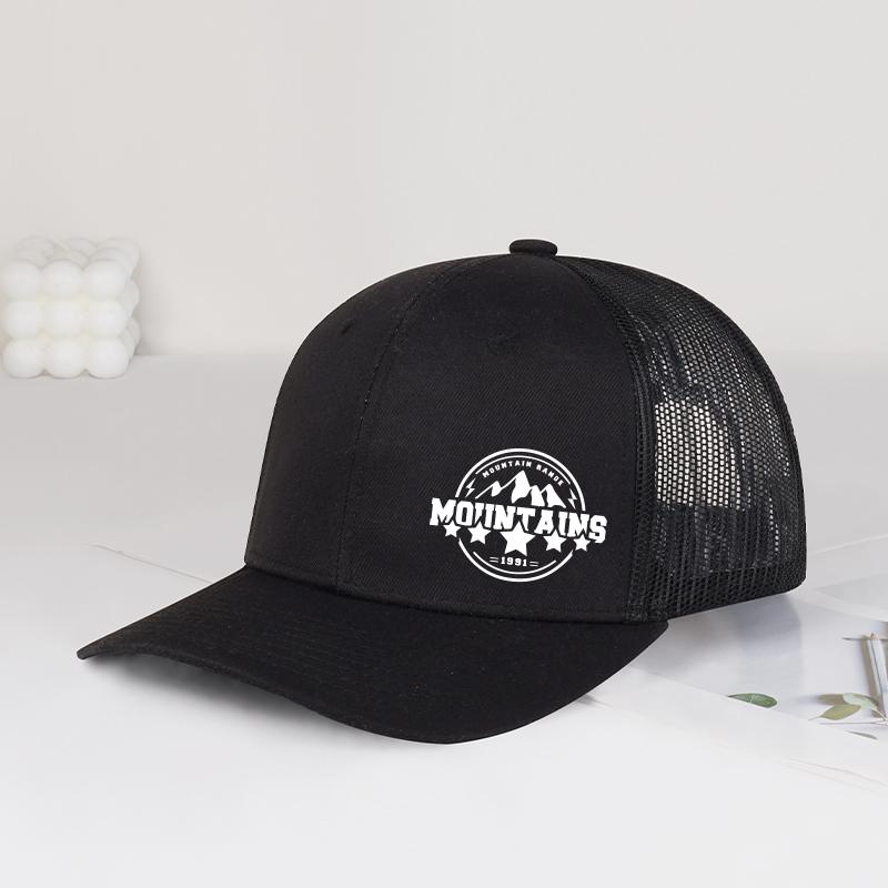 MOUNTAINS Logo Printed Trucker Cap Soft Comfortable Adjustable Retro Outdoor Style Rugged Fashion Trend Unisex Perfect for Hi