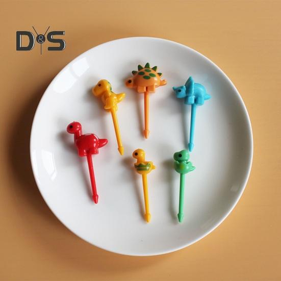 6ks/sada Rozkošný mini dinosauří ovocné vidličky Roztomilé kreslené zvíře Bento Stick Decoration Vidlička Fruit Stick