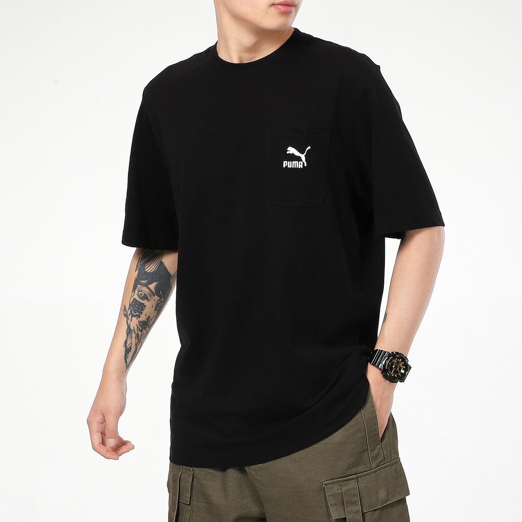Puma Clássicas Camiseta de Manga Curta Vintage de Gola Redonda e Corte Solto Com Estampa de Bolso Masculino Tops Preto 532636-01