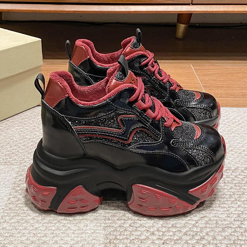 Fashion NEW Women Casual Platform Sneakers 10CM High Heels 2025 Winter Sports Leather Shoes Bling Trainers Chunky Boots Zapatillas Mujer