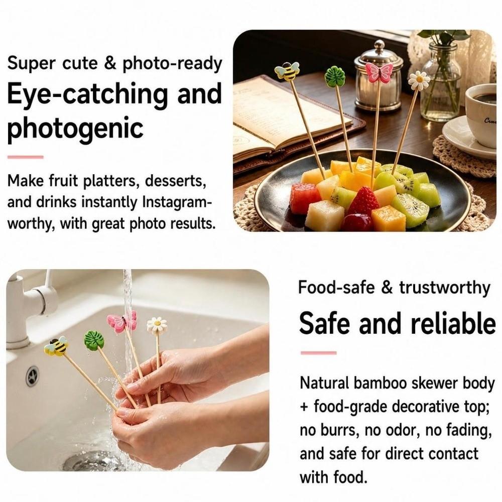 100Pcs Candy Color Cocktail Skewers Animal Plant Mixed Fruit Serving Sticks for Festival Supply