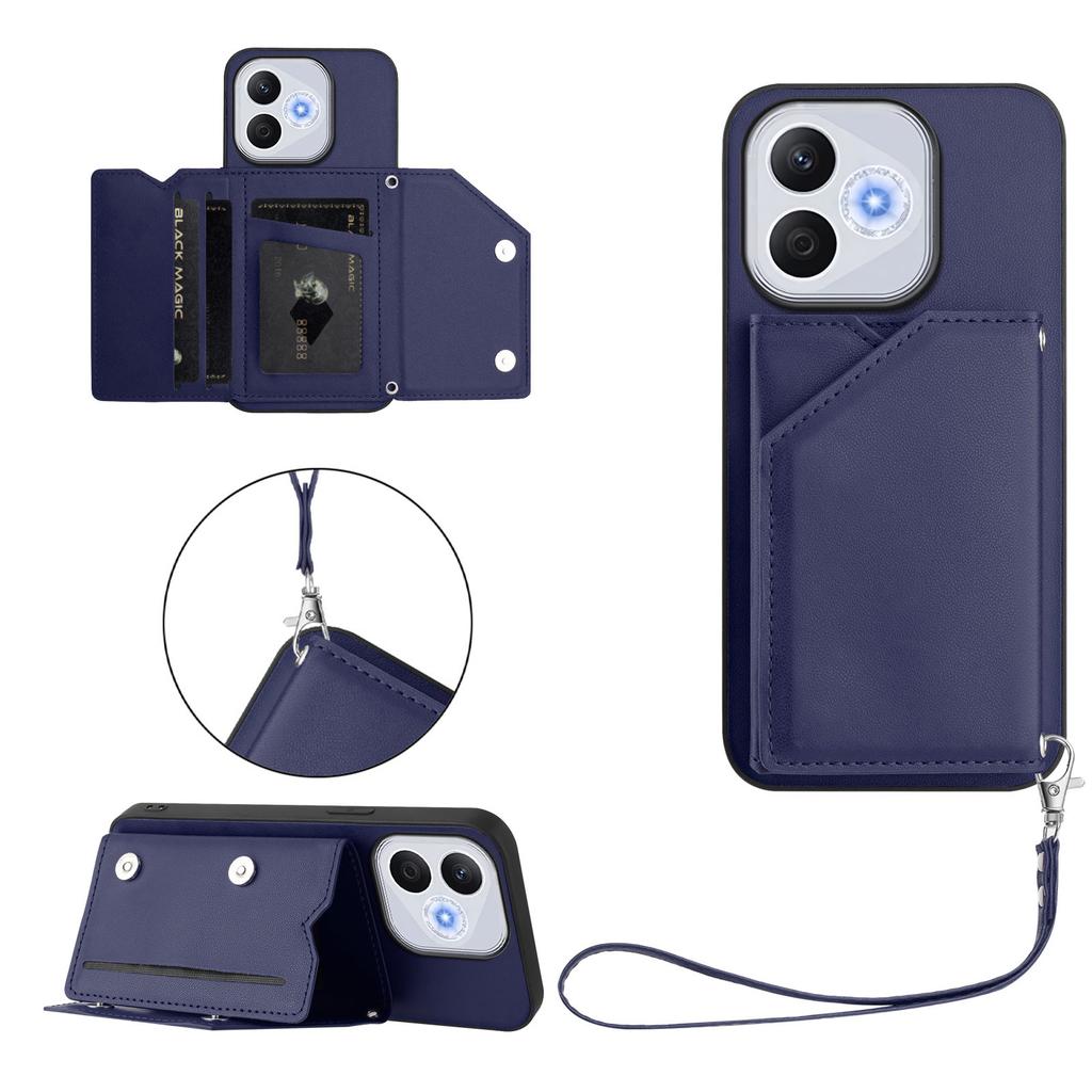 For Honor X70i/Honor 400 Lite 5G Case Card Holder Kickstand Skin-Touch Phone Cover with Wrist Strap