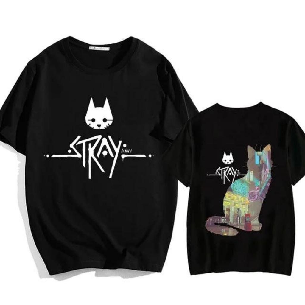 Nuova T-shirt Casual Harajuku Gatto Stray Gioco Uomo e Donna Casual Larga Gatto Carino Girocollo Cotone Manica Corta