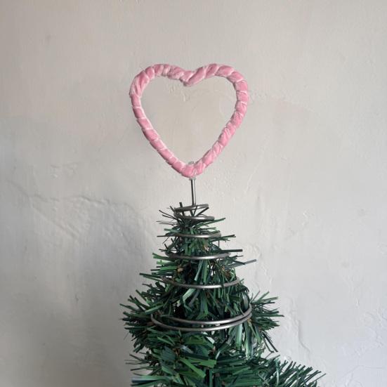 Alla hjärtans dag Hjärtträd Topp Rosa Sammetshjärta Trädtopp Prydnad för Hem Bröllop Semesterfest Tillbehör