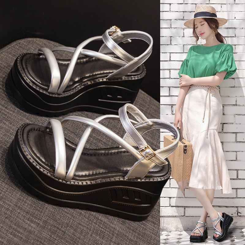 Platform Sandals Women's 2025 Summer New Fashion Versatile 10cm Height Increase Women's Shoes Wear Casual Muffin Cold Slippers