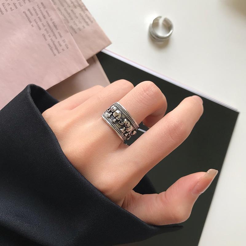 Trendy Retro Ethnic Elephant Ring Set for Women - Japanese and Korean Style Birthday Gift