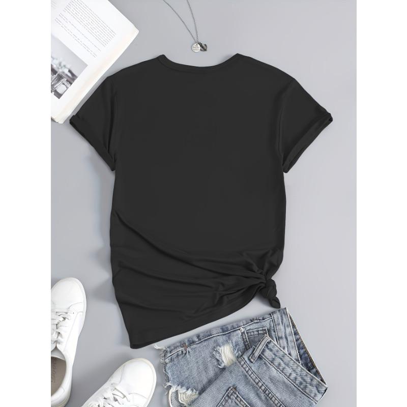 Women's Relaxed Fit Short Sleeve Blouse Casual Round Neck Loose Tunic Top Navy