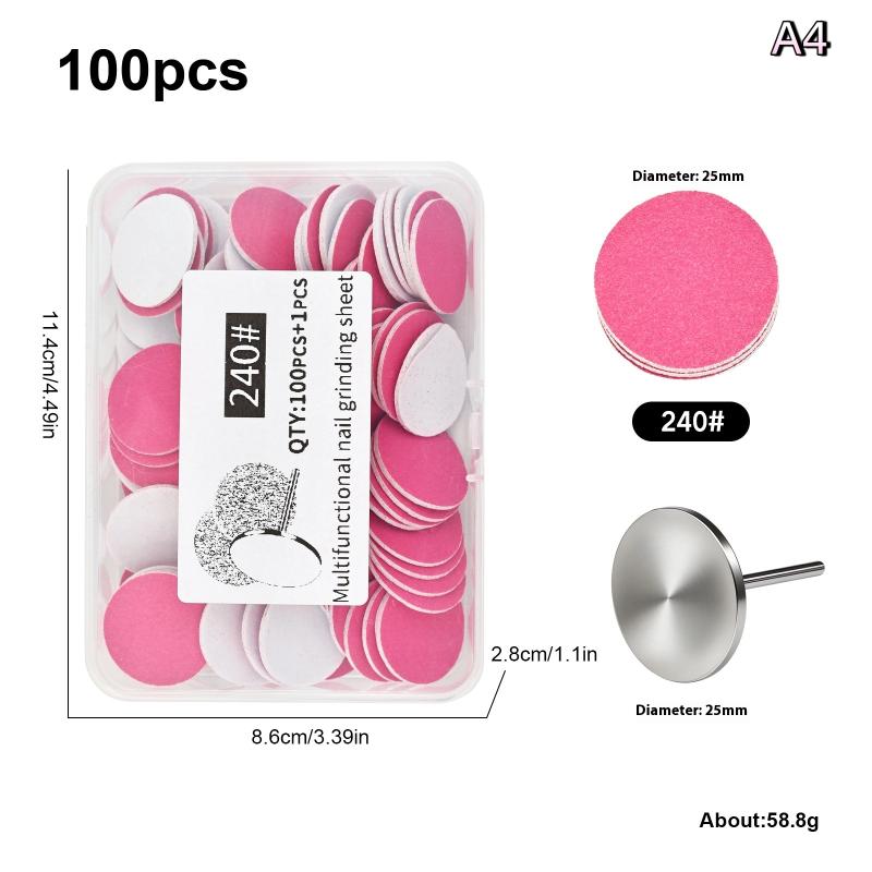 Nail Art Sanding Polish Paper Discs With Metal Nail Bearing Replaceable Self-Adhesive Sandpaper Discs Repair Manicure Pedicure
