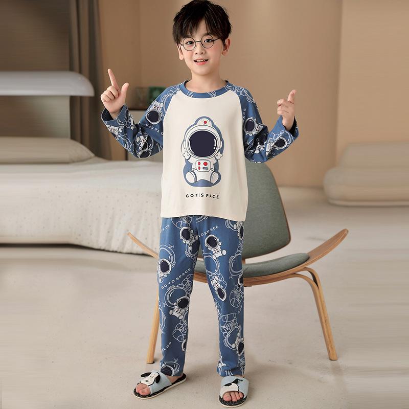 Boys' Cartoon Long-Sleeve Pajamas - Spring/Fall, Lightweight Summer Home Wear, Sizes for Toddlers to Big Kids