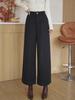 Women's High Waist Woolen Wide-Leg Pants - Snowflake Pattern, Warm Bootcut Style, Perfect for Fall and Winter 2025.