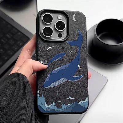 Whale Print Anti-Fall Soft Case Shell For iPhone 16 16E 15 Pro 14 Pro Max 13 12 11 Matte TPU Shockproof Slim Phone Cover