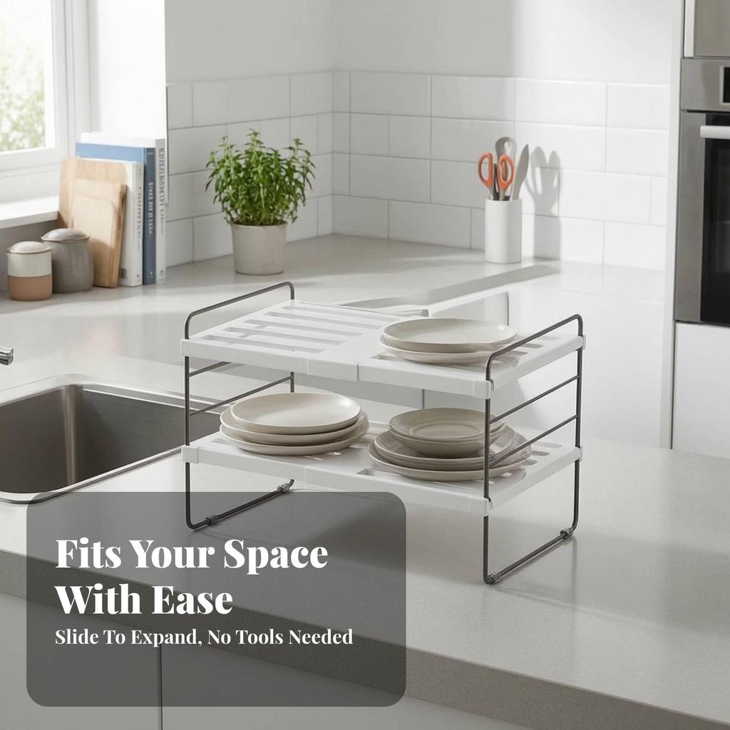 Expandable Cabinet Shelf Space-Saving Counter with Guardrails Heavy-Duty