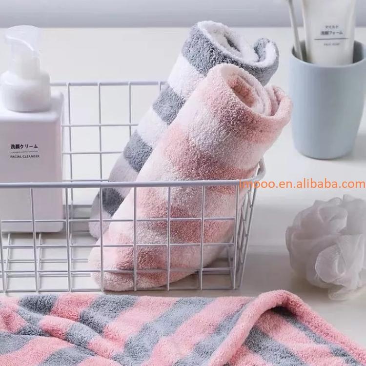 Factory Price Dry Hair Towel Absorbent Striped Bath Towel Women Washcloth for Shower Bathroom Microfiber Home