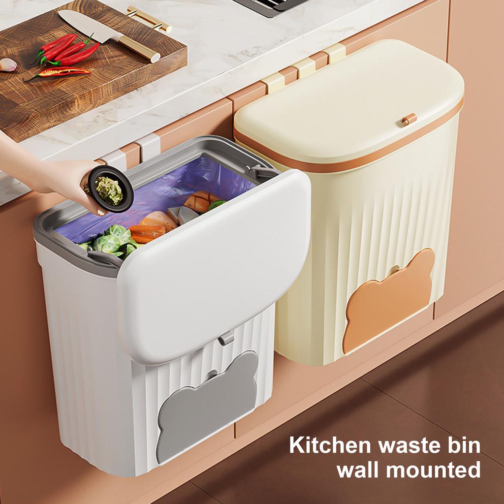 Kitchen Compost Bin Cabinet Door Mounted Trash Can with Lid Under Sink Garbage Storage Solution Plastic Waste Container