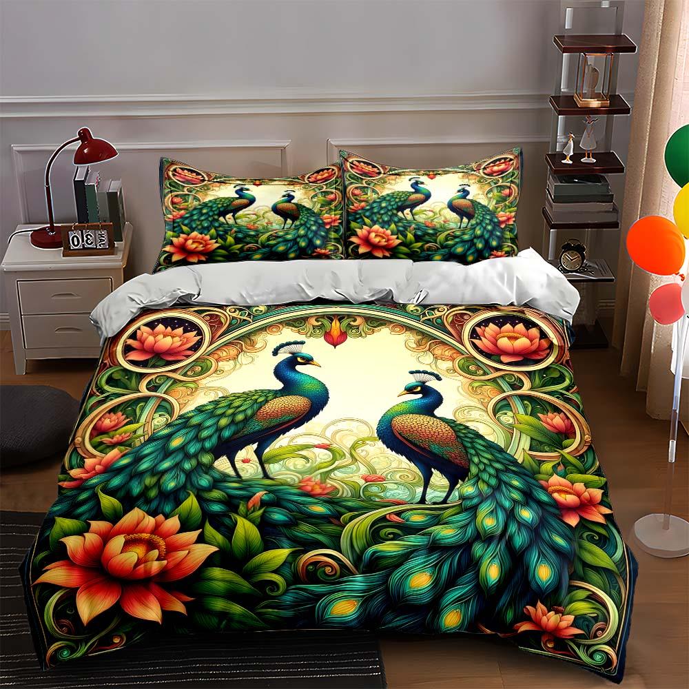 

Peacocks lotus motif. Bedding Duvet cover sets Duvet covers Pillowcases gifts (1 * Duvet Cover 2 * Pillowcases, without duvet insert) 135x200cm