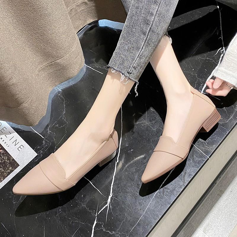 Summer single shoes women's thick heel summer new women's shoes simple pointed head shallow mouth low heel soft sole