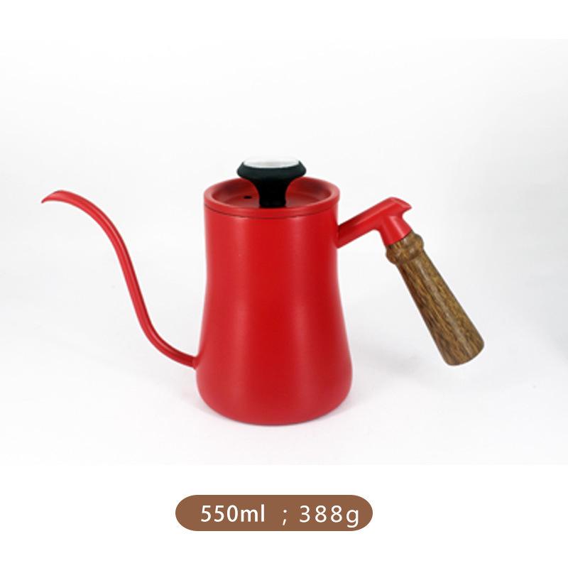 Gooseneck Pour-Over Kettle with Thermometer, Teflon Pot & Wooden Handle for Coffee & Tea Brewing