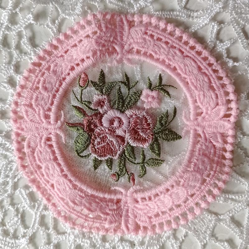 Small Round Coaster European Lace Embroidered Dining Table Mat Decorative Fabric Coffee Table Mat Embroidery Retro Heat Insulation Weaving