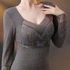 Lace Women Thermal Clothes Mesh V Neck Warmth Long Warm Top High Elastic Thermal Underwear  Lady