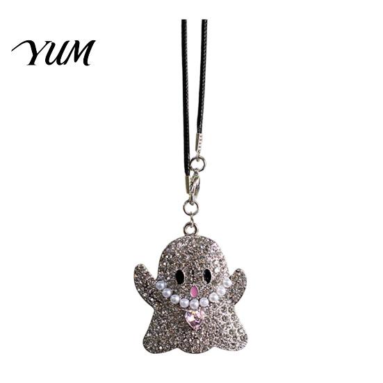 Festive Vehicle Accessories Halloween Ghost Bling Car Hanging Accessories, Faux Crystal Rear Mirror Ornament View Charm, Auto Interior Pendant