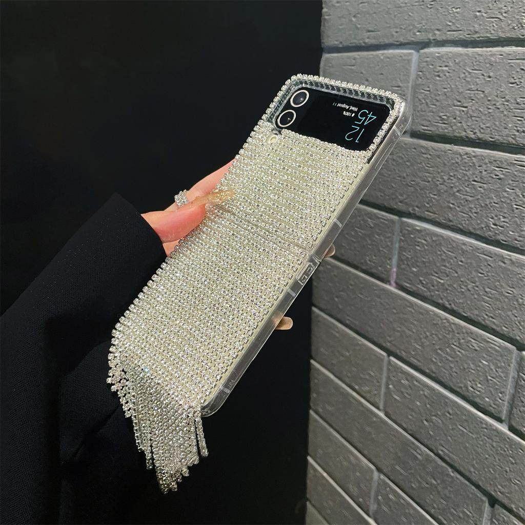 Luxury Crystal Diamond Tassel Phone Case For Samsung Galaxy Z Flip 6 5 4 3 Flip5 Flip6 Flip4 Cover Fashion Cute Cases Girls Capa