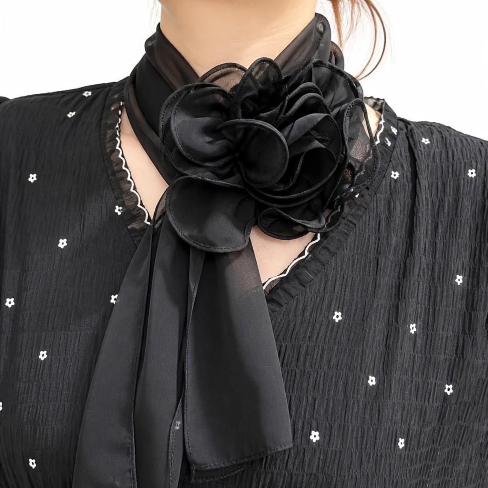 Elegant Silk Rose Scarf Soft Women’s Neck Scarf Simple Long Floral Scarf Party Wear