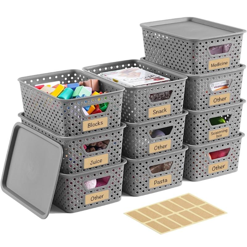 Storage Basket with Lid Set of 6 Plastic Storage Bins for Playroom Items, Closet Shelves, Bedroom and Sundry Storage