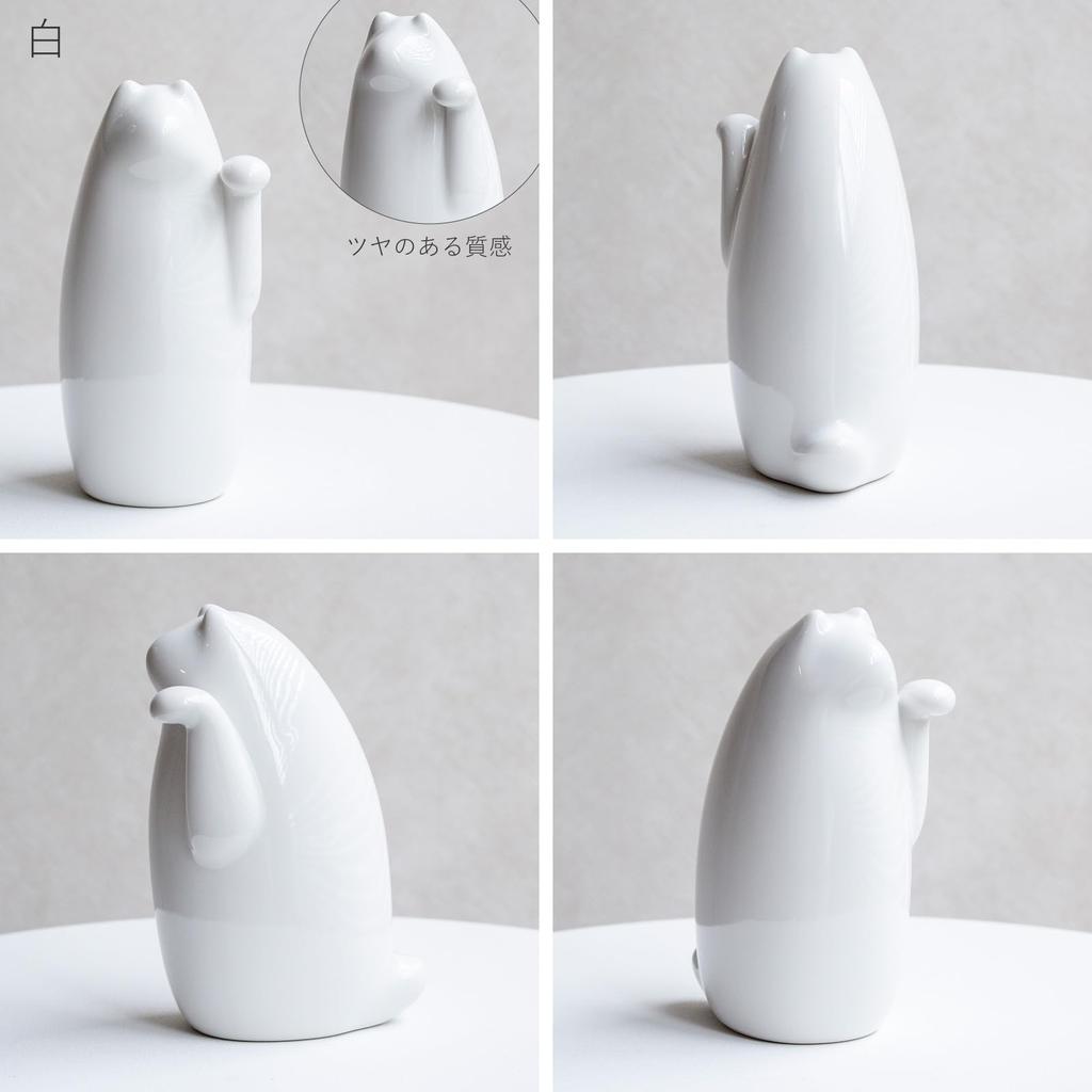 SETOMANEKI Maneki Neko (Lucky Cat) - Seto Ware, Good Luck Charm Figurine, Simple Decorative Object (White, Medium)