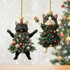 Christmas Cat In Christmas Tree Acrylic Hanging Ornament 2D Flat Car Rearview Mirror Charm Holiday Gifts for Cat Lovers