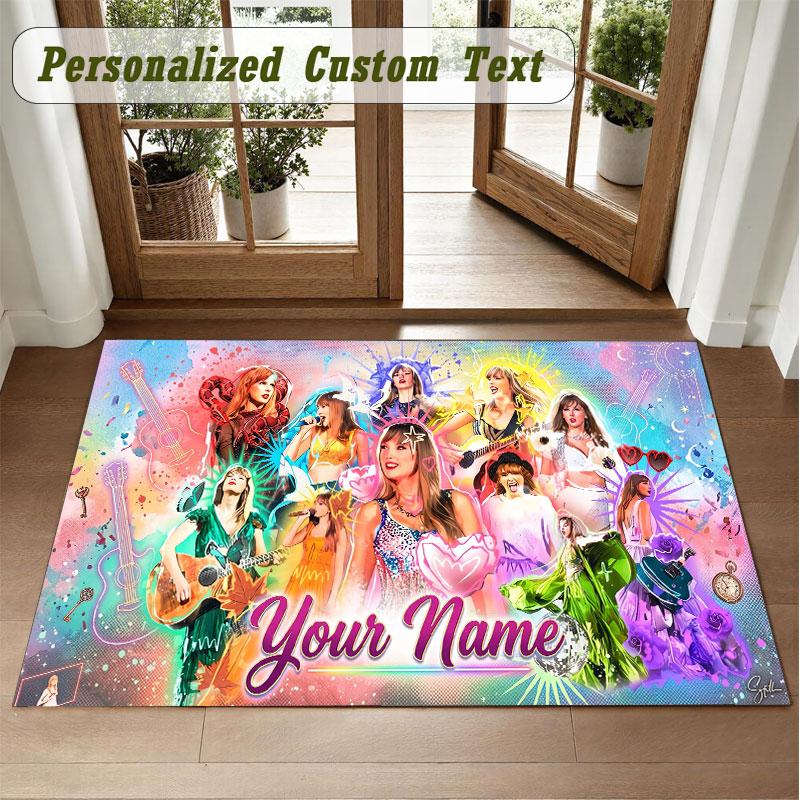 Crystal Velvet Square Rug Custom NameTaylor Swift Pattern Non Slip Home Floor Decor Rug
