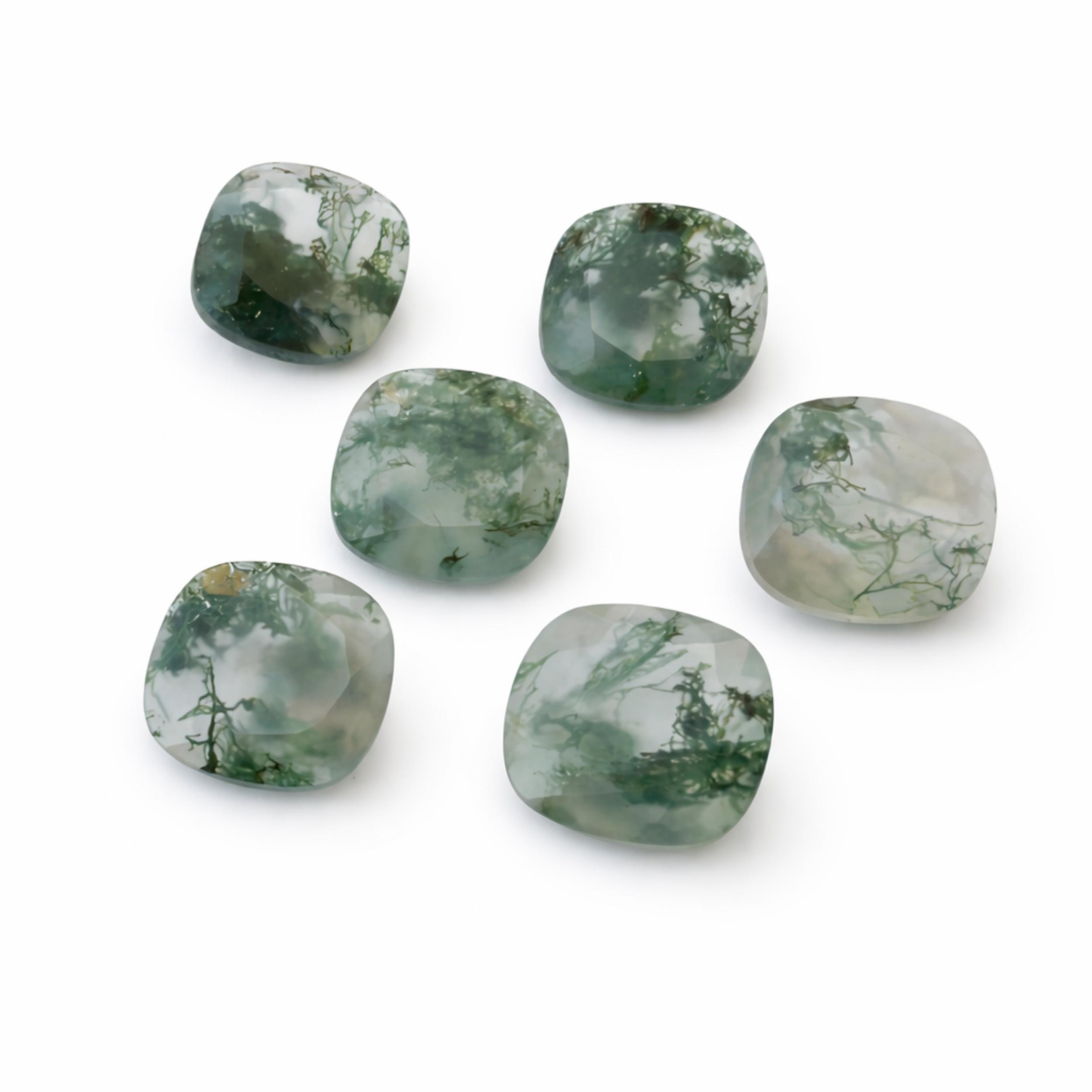 AAA+ Moss Agate Faceted Cushion Shape Calibrated Gemstones, Green Moss Agate Loose Stone for Jewelry Making, Faceted Gem Supply 5mm зелёный
