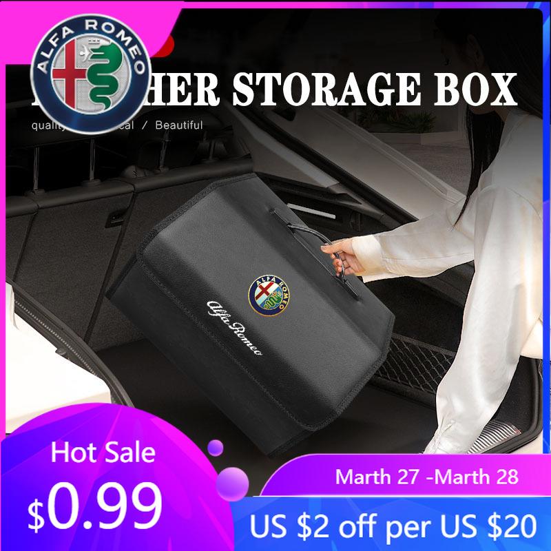 For Alfa Romeo Car Trunk Storage Bag Leather Camping Box Collapsible For Alfa Romeo Giulietta GT 159 147 156 Mito Brera Giulia FZQ5