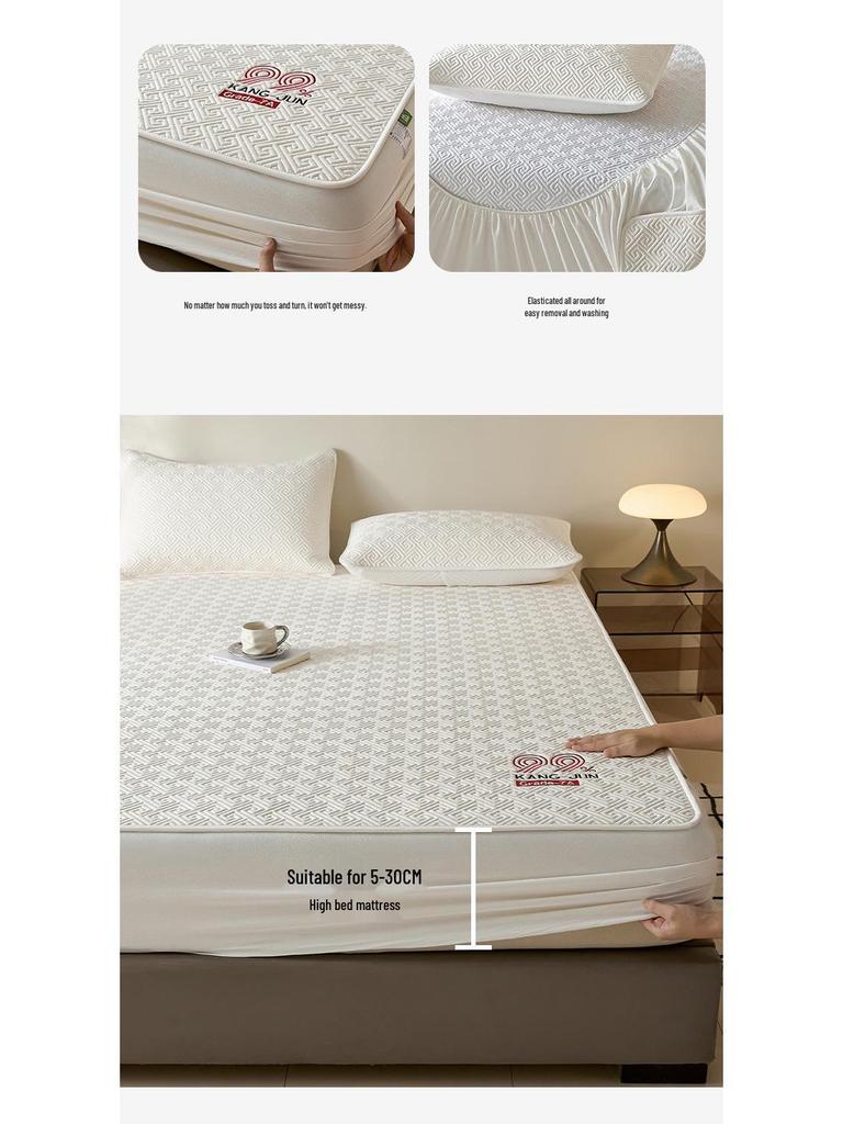 Luxury Antibacterial All-Cotton Fitted Sheet & Mattress Protector - Thickened, Non-Slip Design