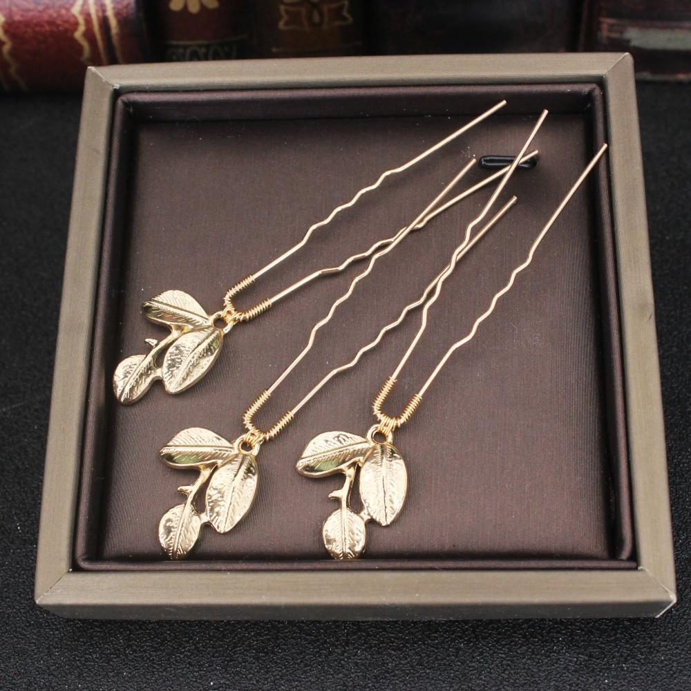 Luxury U-shaped Hair Clip Pins For Women Gold Color Leaf Hairpins Bridal Wedding Hair Accessories Bride Prom Hair Styling Tools