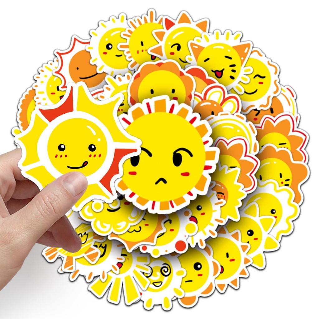 50 Gold Sun Journal Stickers - Cute, Waterproof Decor for Kids' Phones and Luggage