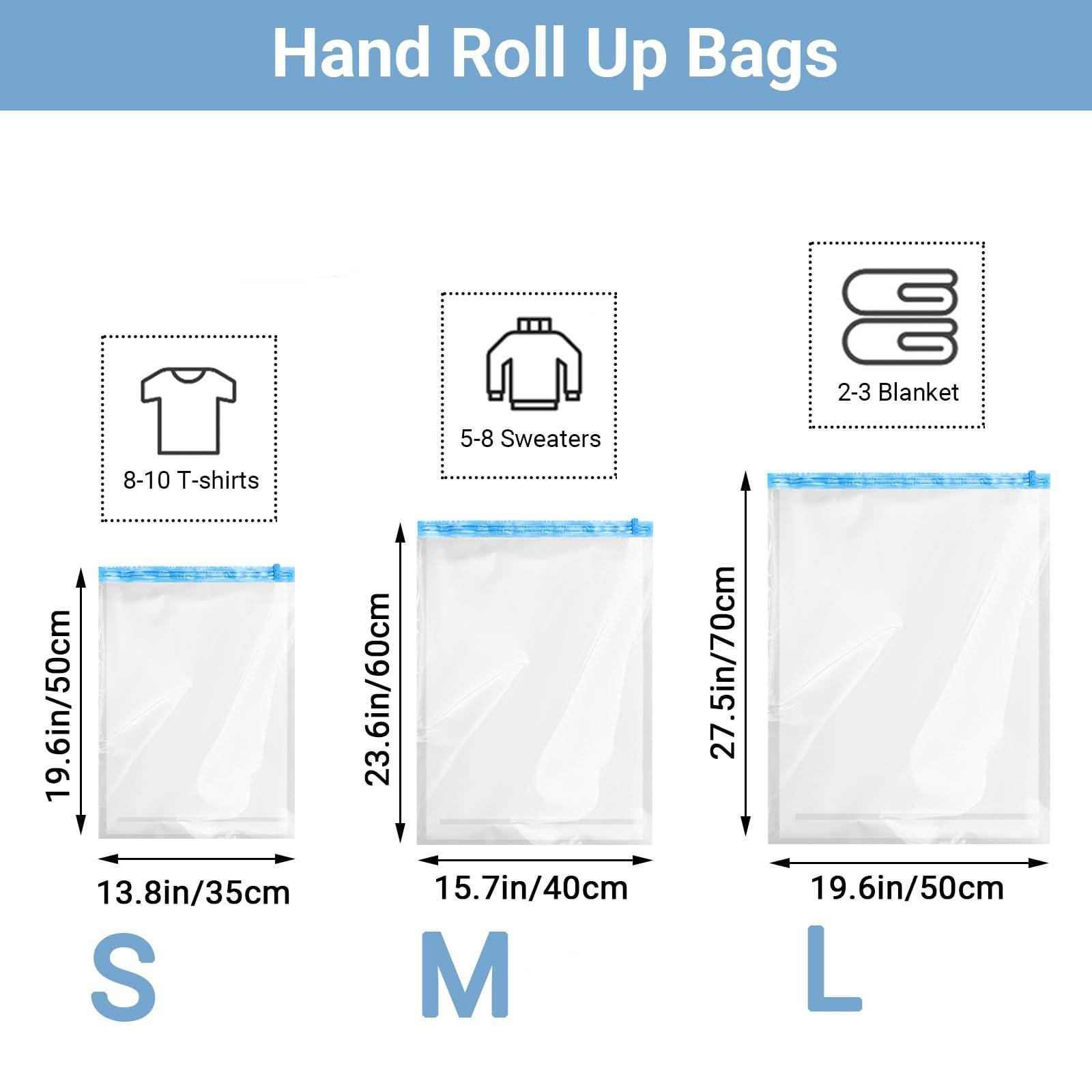 Travel Vacuum Storage Bags Pouch Hand Roll Durable Space Saver Bags For Clothes Clothing Travel Accessories Suitcase Organizer 2 Pack S