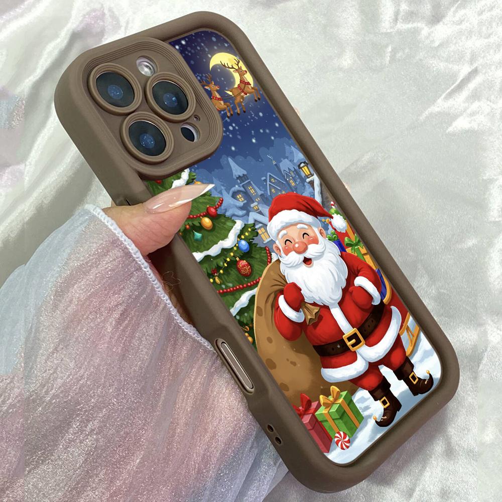 

JT115 Cartoon Funny Santa Claus Christmas Tree for iPhone 17 16 15 Pro Max Samsung S26 S25 Ultra A17 A16 A07 A56 Xiaomi 15T Redmi 15c 14 Soft TPU Case Redmi 15C 4G/5G(171.6) коричневий