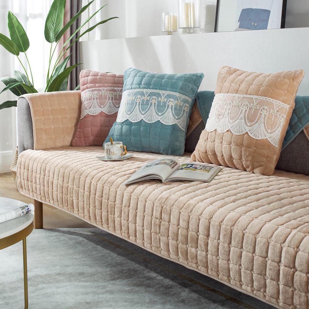 Winter Thickened Flannel Plush Sofa Cushion Winter Antislip Four Seasons Universal Simple Modern Cushion Cover Towel